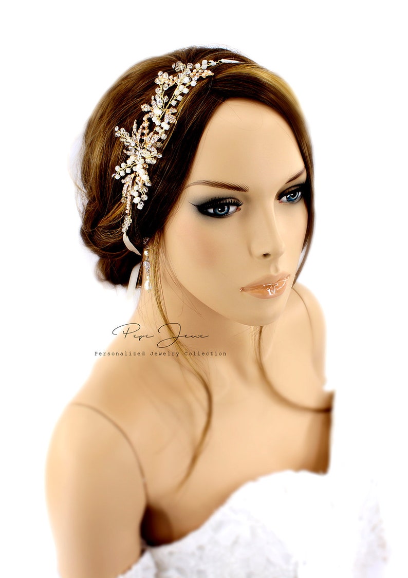 Wedding Ribbon Headband Bridal Headpiece Bridal Hair Comb Gold Etsy