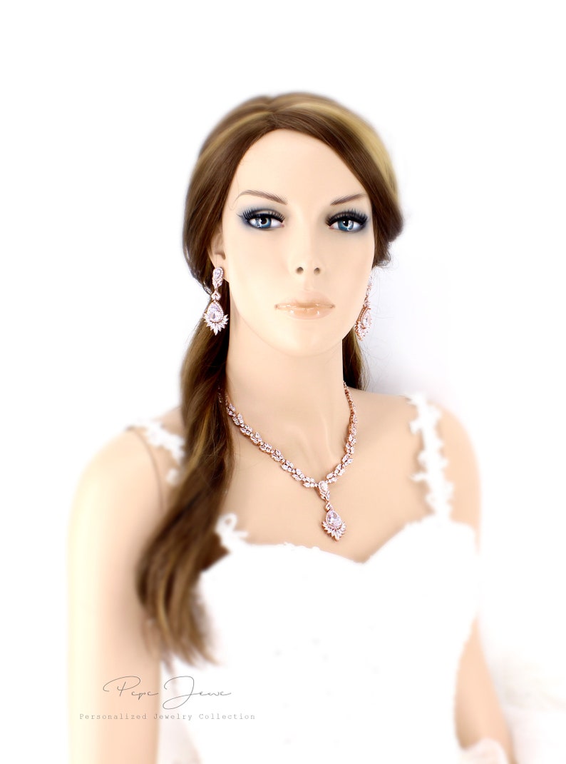 Wedding Necklace set Wedding Earrings Bridal earrings Zirconia Backdrop NecklaceWedding Jewelry Bridal Jewelry Bridal Necklace set Ece Fay