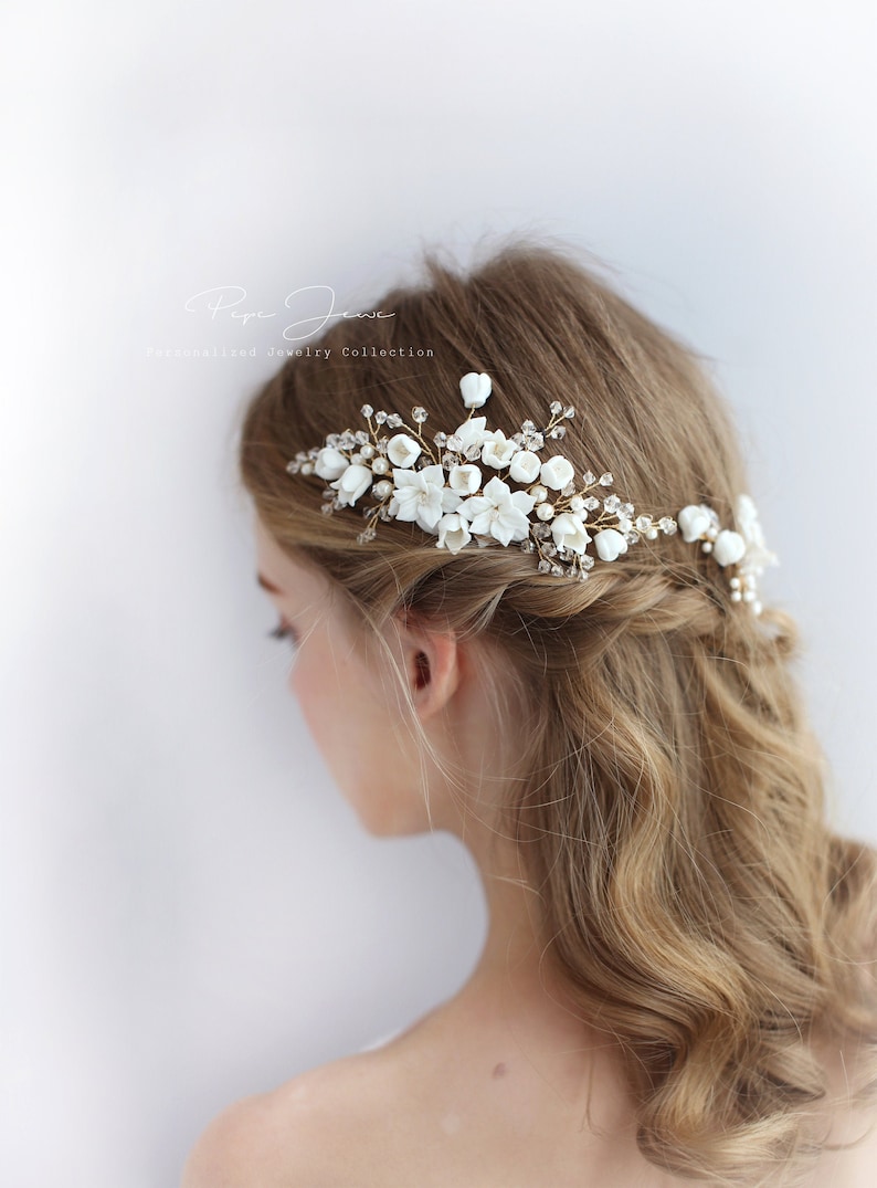 Bridal Hair Comb Crystal Leaves Wedding Hair Accessories Bridal Hair Accessory Crystal Bridal clay Floral Comb Bridal Bling Bridal Hair pin zdjęcie 7