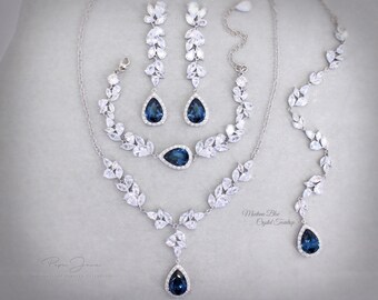 Swarovski Blue Shade Wedding Necklace Earrings Bridal earrings Zirconia Backdrop Necklace Earrings Light Turquoise Bridal Necklace Ivy