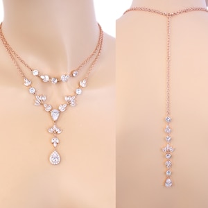 Sapphire blue Wedding layered Necklace Lariat necklace Wedding Bridal Necklace Zircon Backdrop Necklace Choker Necklace Wedding Gift Rei