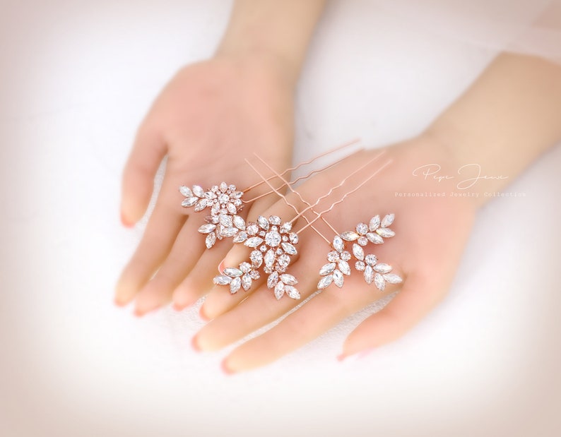 Bridal Hair Pins Crystal Leaves Wedding Rose gold Hair Accessory Bridal Hair comb Crystal Bridal hair pin Floral Comb Bridal Hair pin Daisy