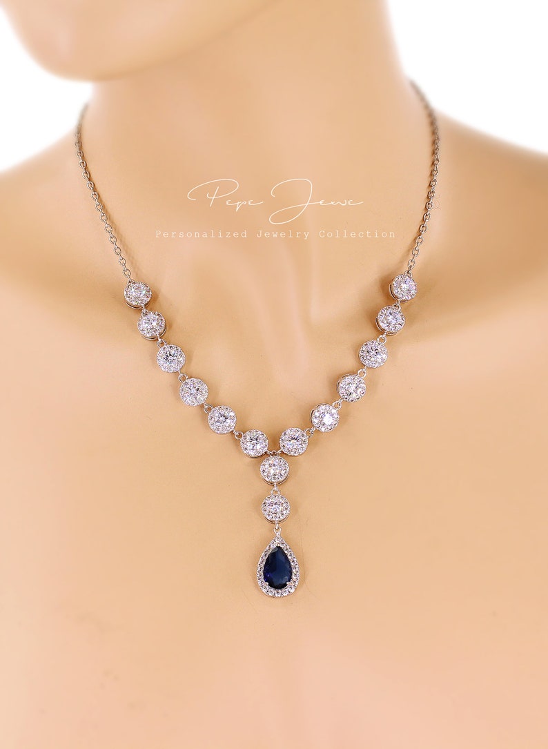 Wedding Earrings Navy blue Zirconia Earrings Bridesmaid Earrings Gift Crystal Bridal Earrings Wedding Accessory Teardrop Earrings Bao