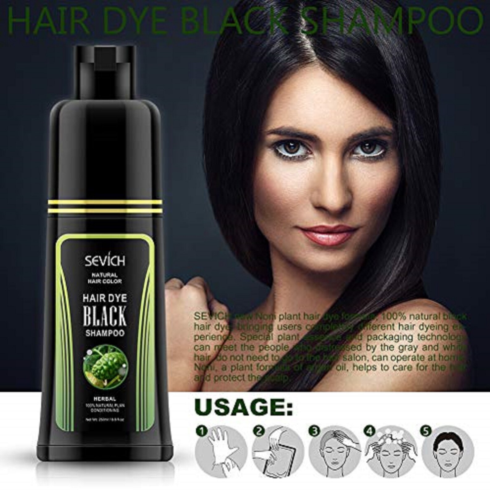 Black Herbal Hair Shampoo SEVICH Instant Black Hair Dye Etsy