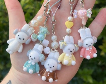 Headphone Bunny w/ Match Latte phone charm/keychain | handmade polymer clay charm