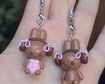 Handmade Bunny Bunny Charm – Polymer Clay Keychain, Kawaii Figurine