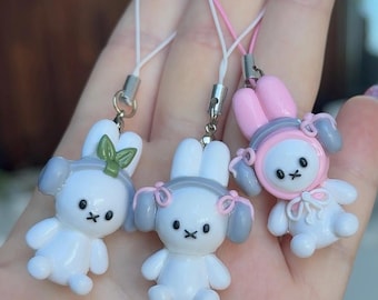 Handmade Bunny Keychain – Polymer Clay Bunny Charm, Kawaii Figurine