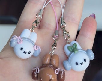 Handmade Bunny Head Charm – Polymer Clay Keychain