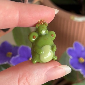 Chubby Frog with Baby Frog phone charm/keychain | handmade polymer clay charm