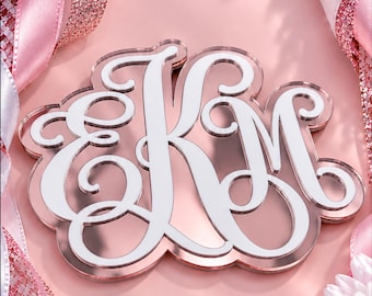 Personalized Homecoming Mum Monogram | Custom Acrylic Initials | Blush Pink Mirror Mum Centerpiece | HOCO Mum Name Charm | Senior Mum Decor