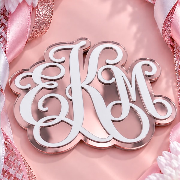 Personalized Acrylic Homecoming Mum Monogram | Blush Pink Mirror Centerpiece