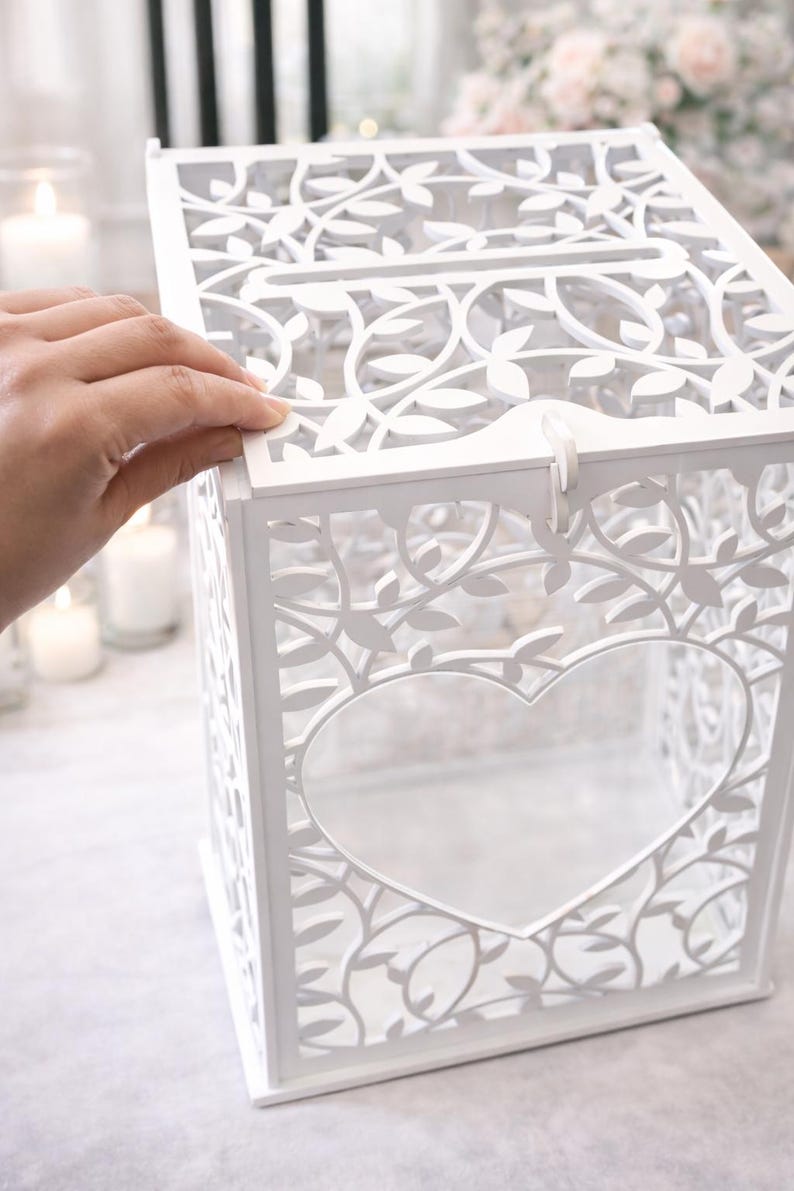 Personalized Floral Card Box With Heart | Elegant Reception Keepsake ...