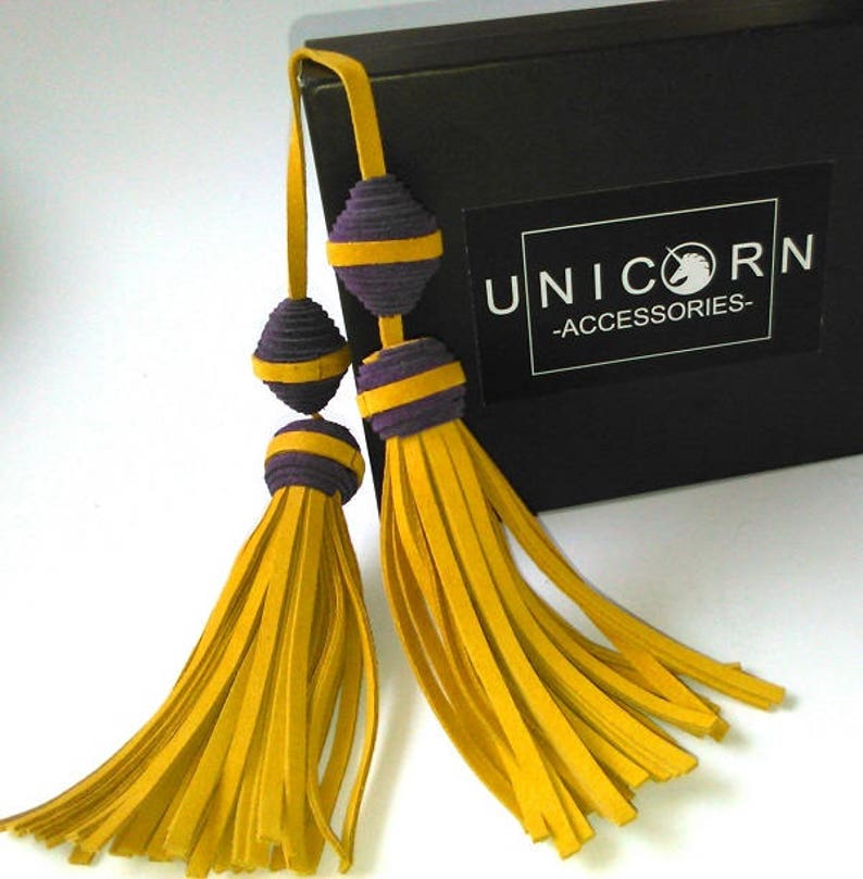 Leather Tassel Keychain,bag Charm in Yellow and Purple Skin,bag Tassel Etsy