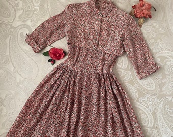 Vintage 40s Dress, 1940s Rayon Animal Print Dress and Bolero, S