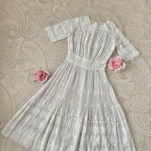 1910s White Cotton Dress With Satin Work and Filet Lace Inserts - Etsy  Australia