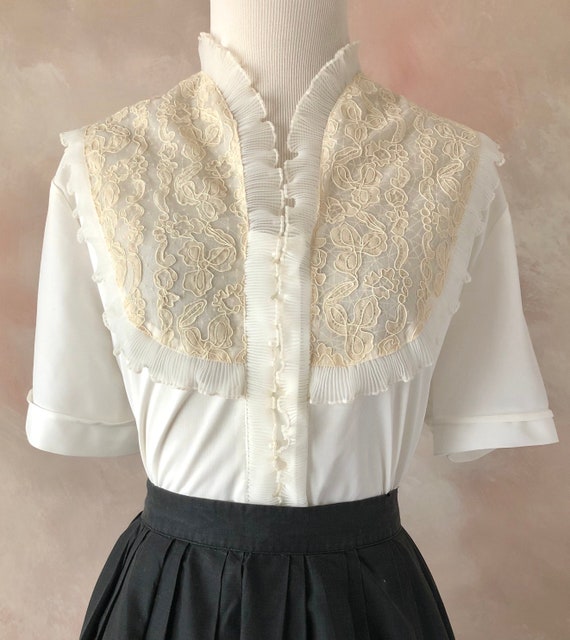 Vintage 50's blouse, 1950's White Nylon Blouse, La