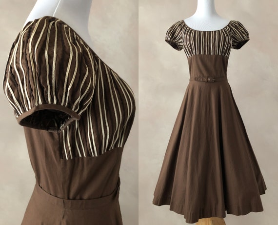 Vintage 40's/50's Dress, 1940's/1950's Brown Cotto