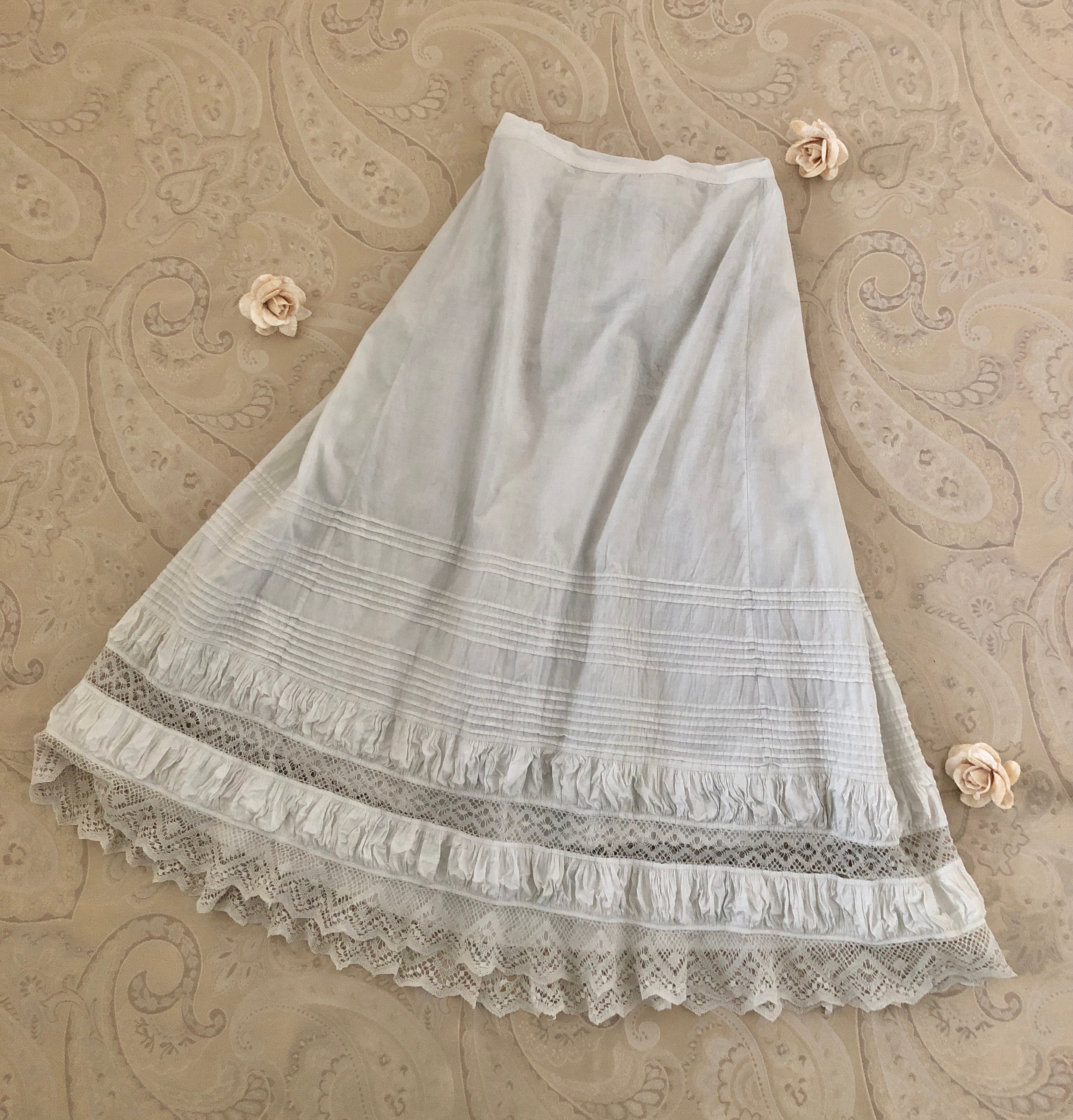 Antique Victorian Petticoat Torchon Bobbin Lace Ruched | Etsy