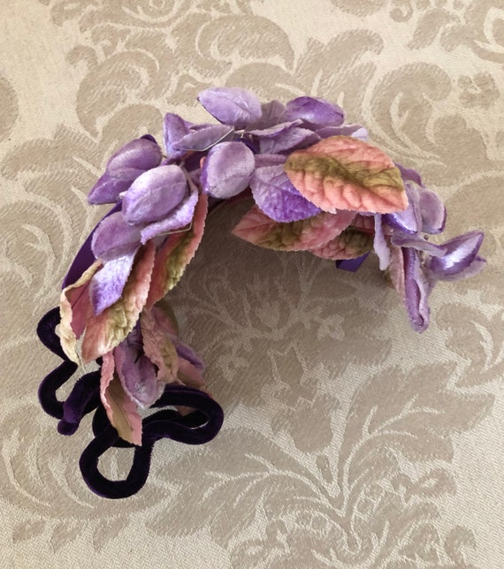 Vintage 50's Hat, 1950's Lavender Velvet Flower Ca