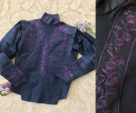 Antique Edwardian Bodice, Silk Taffeta Embroidered