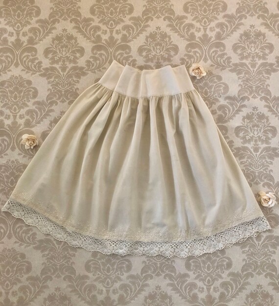 Antique Victorian Wool Petticoat, Embroidered Lace