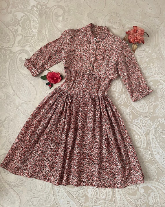 Vintage 40s Dress, 1940s Rayon Animal Print Dress… - image 1