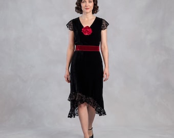 Vestido vintage de los años 30, vestido de terciopelo de seda de los años 30, talla M