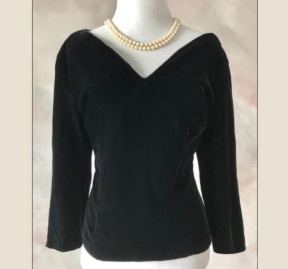 Vintage 50's Top, 1950's Black Velvet Evening Top