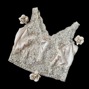Antique Edwardian Brassiere, 1910s Gossard Silk and Lace Bralette, Antique Lingerie, S/M