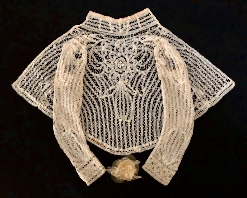 1910/'s Cotton Tape Lace Battenburg Lace Blouse Antique Edwardian Blouse
