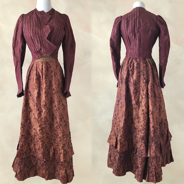 Robe victorienne antique, corsage et jupe en soie victorienne des années 1890, taille 28 »