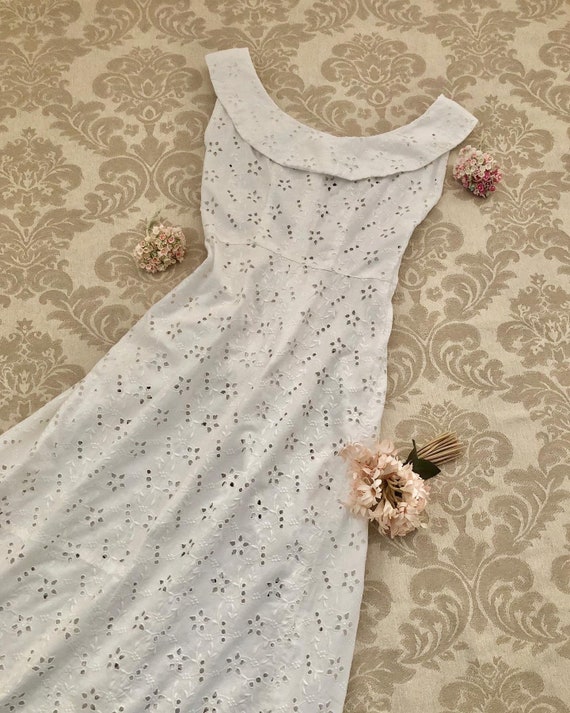 Vintage 40's Dress, 1940's White Eyelet Wedding Dr