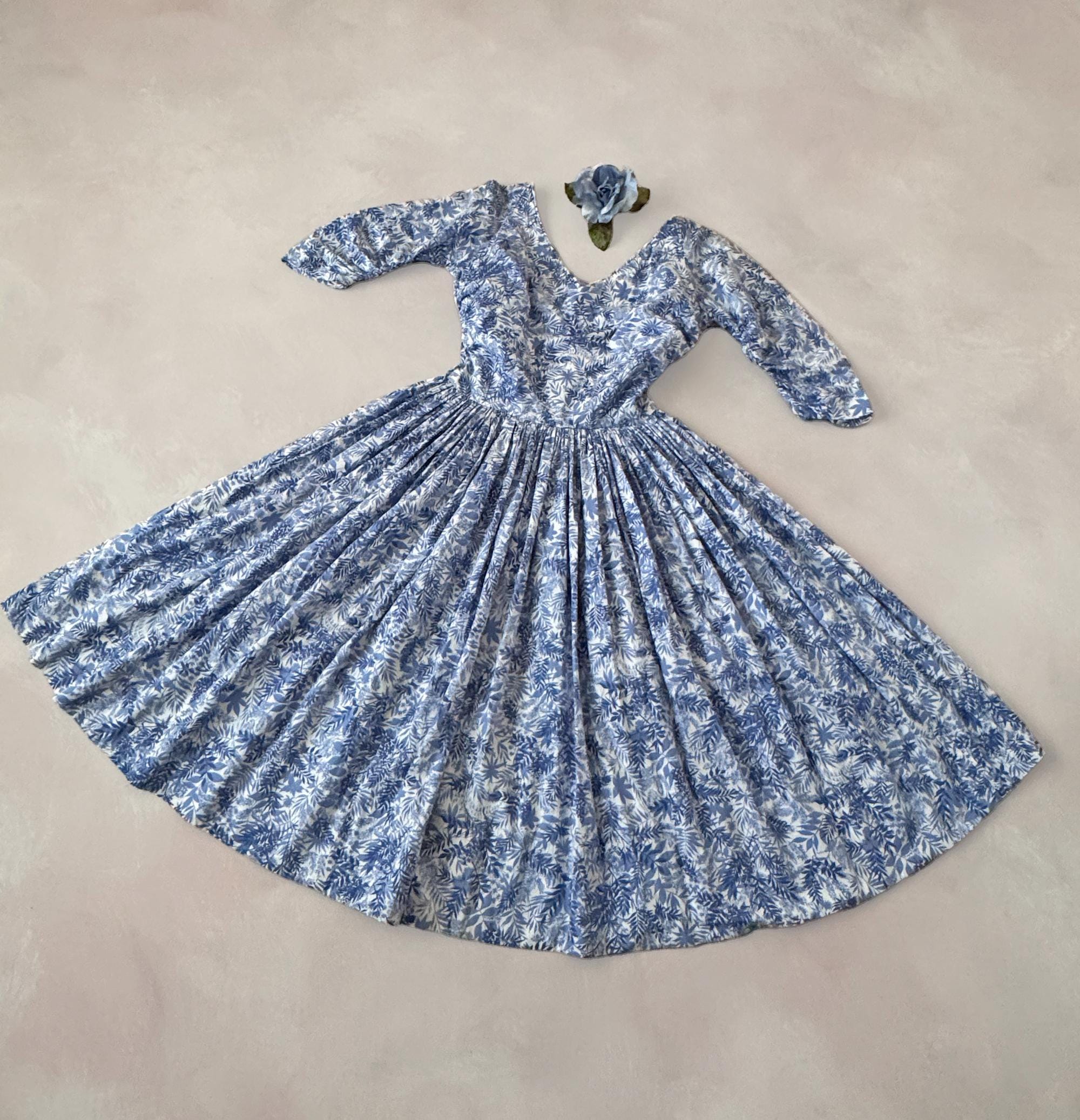 cotton 50s dress 1950s Size:L (Bust 96cm) Plaid 50s sheath dress Strapless Velvet Ruffle Dress