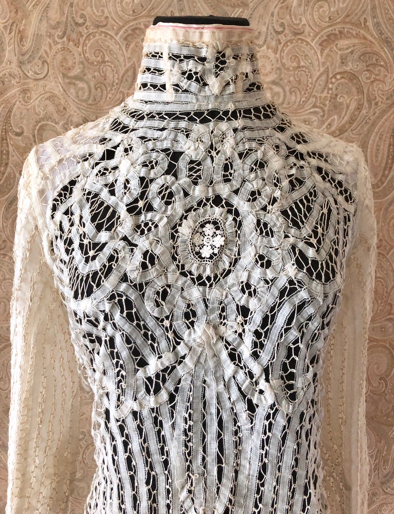 1910/'s Cotton Tape Lace Battenburg Lace Blouse Antique Edwardian Blouse