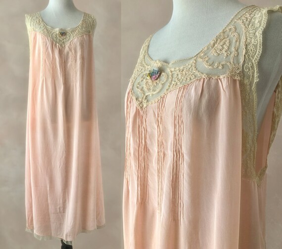 Vintage 20's Negligee, 1920's Silk Crepe and Handm