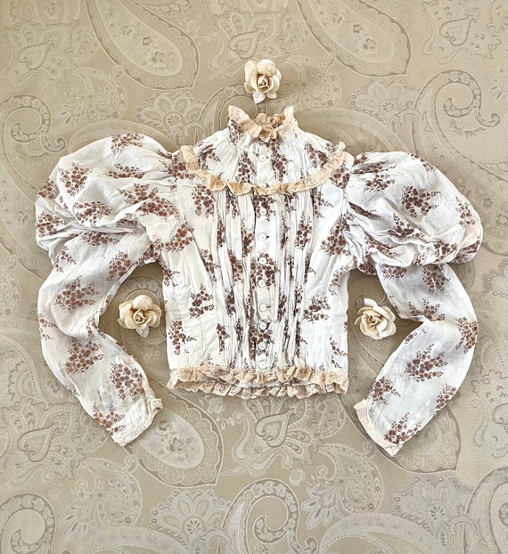 Antique Victorian Bodice, 1890's Floral Cotton Bo… - image 1