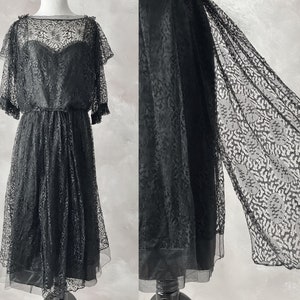 Antique Edwardian Dress, 1910s Black Silk Dress, Edwardian Lace Dress, Small, XS