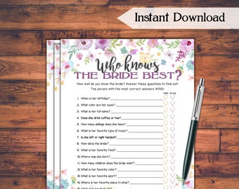 Who Knows the Bride Best? Bridal Shower Game / Wild Flowers Theme Printable Bridal Shower Game / Bachelorette Night / Hen Party Game WFL77