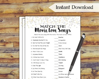 Match the Movie Love Song Bridal Shower Game / Confetti Printable Wedding Shower Game / Bachelorette Party Hen Party / DIY Wedding Game CX78