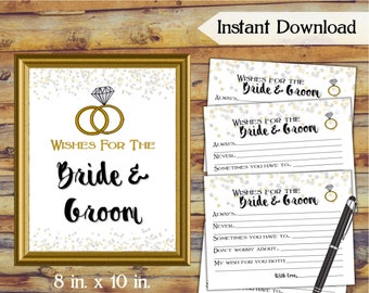 Wishes for the Bride & Groom Cards / Gold Silver Confetti / Printable Bridal Shower / Advice for the Bride and Groom DIY Wedding Advice CX78