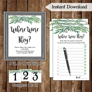 Where Were They Bridal Shower Game, Printable Wedding Shower Greenery, Printable Bridal Shower Game, Bachelorette Party / Hen Party GN78