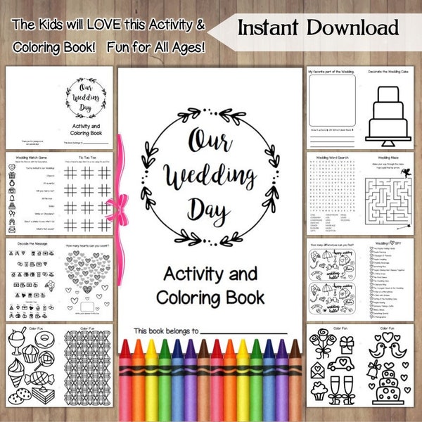 Wedding Coloring Book / Wedding Activity Book / Kids Wedding Activities / Wedding Coloring Pages / Wedding Decor, Printable Instant Download