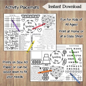 Wedding Coloring Pages / Wedding Coloring Placemat, Wedding Activity Placemat, Wedding Decor, Wedding Activity Mat, Kids Wedding Activities