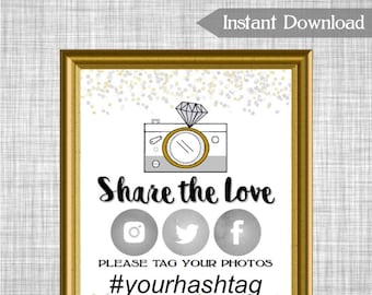 Printable & Editable Wedding Hashtag Sign / Confetti Theme / Twitter, Instagram, Facebook / Printable Sign Bridal Shower / DIY Wedding CX78