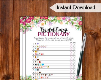 Bridal Shower Game Emoji Pictionary / Flowers / Instant Printable Digital Download / DIY Bridal Shower Printables / EMJOI / FW76