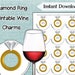 Printable Wine Charms, Diamond Ring Printable Wine Markers, Disposable ...