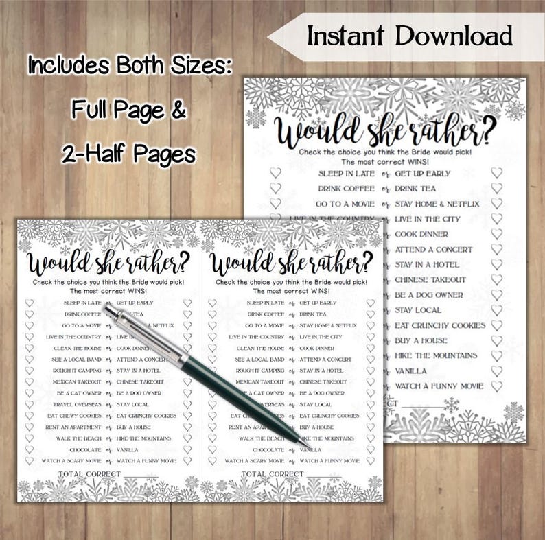 Would She Rather Bridal Shower Game Bridal Shower Game Etsy Would She 