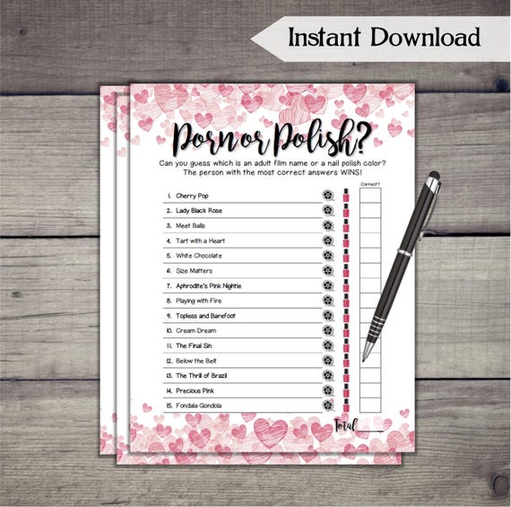 Porn Or Polish Bridal Shower Game Hearts Printable Wedding Etsy Schweiz