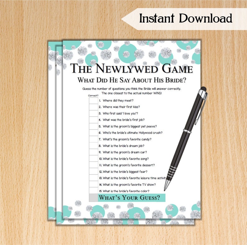 The Newlywed Game Bridal Shower Game / Tiffany Diamonds Etsy