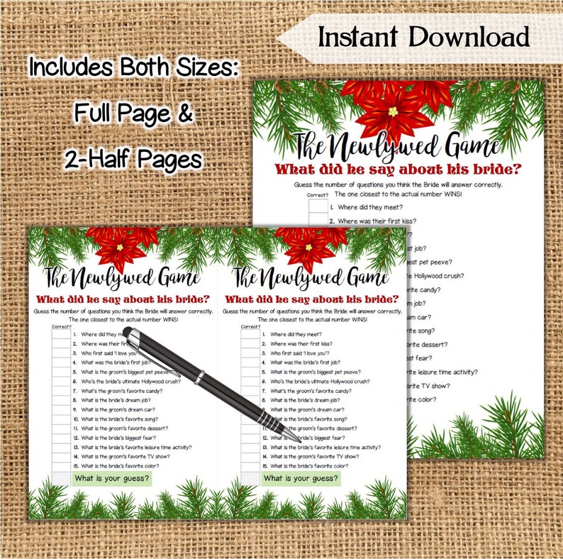 The Newlywed Game Christmas Wedding Shower Game Printable Etsy The Newlywed Game Christmas Wedding Shower Game Printable Etsy